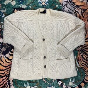 Vintage Standun Women’s Fisherman's Knit 100% Wool Cardigan Made In Ireland